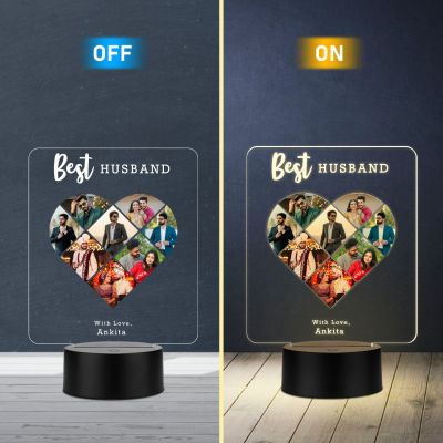 Personalized Collage Photo Frame Led Night Lamp With Warm White Light Gift For Anniversary, Birthday, Valentines Day Memorable Gift Lamp (Best Husband)